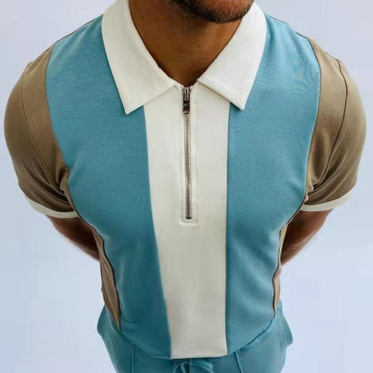 AliExpress Amazon's New POLO Polo Shirt Zipper Checkered Men's T-shirt